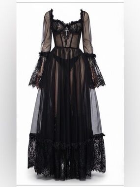 Widow "Dance With Death" Maxi Dress from Dolls Kill, Size XXS